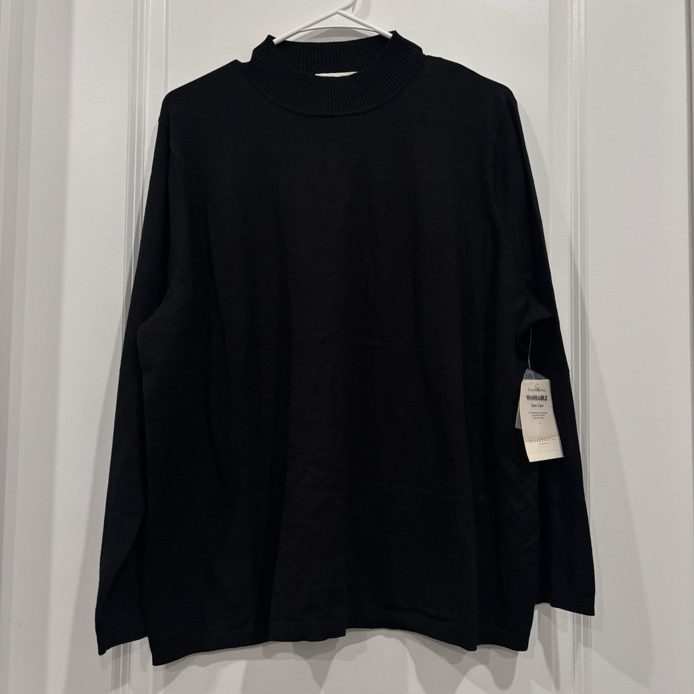 SUSAN BRISTOL 2W Silk Mock Neck Sweater Top Black NEW